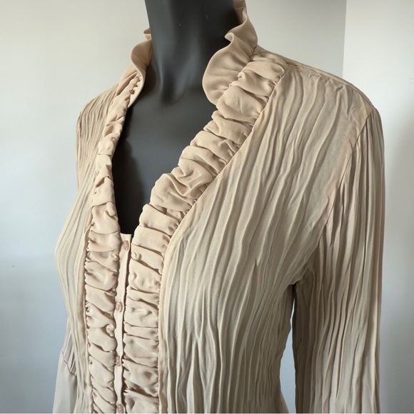 Allison Taylor Ruffle Front Button Blouse Beige | Size XL - Picture 2 of 7